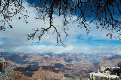 Scenic view of mountains against cloudy sky