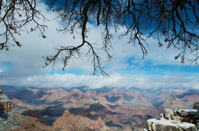 Scenic view of mountains against cloudy sky