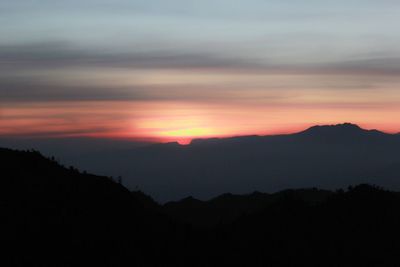 Scenic view of silhouette mountains against sky during sunset