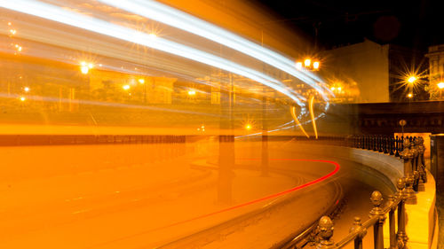 Light trails on road at night