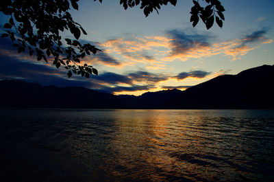 Scenic view of lake against sky during sunset