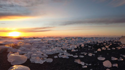 Landscape view of the amazing jokulsarlon beach diamond beach