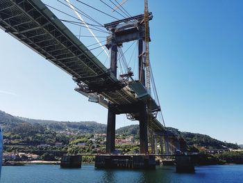 Low angle view of bridge over river against clear sky