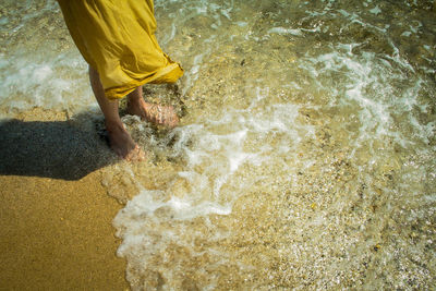 Low section of person standing on beach