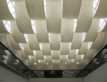 Low angle view of illuminated lights hanging on ceiling in building