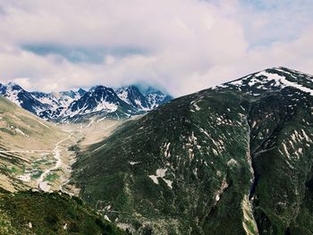 Scenic view of snowcapped mountains against sky