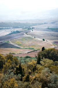 High angle view of land against sky