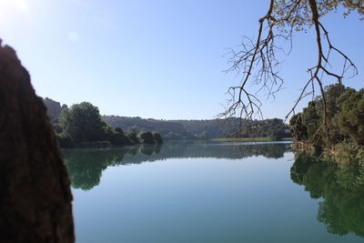 Scenic view of lake against clear sky