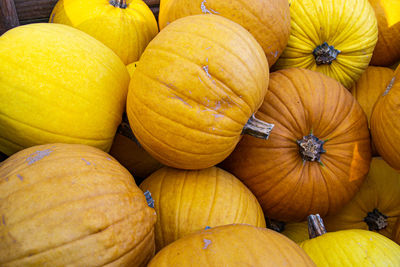 High angle view of pumpkins in market