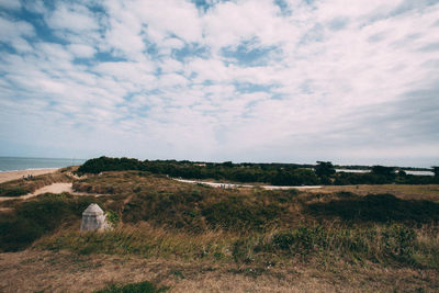 Scenic view of landscape against cloudy sky