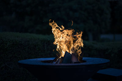 File and flame blue and orange fire in night scene. you can see the fire burning in outside 