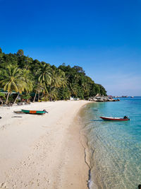 Scenic view of sea against clear blue sky