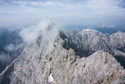 Panoramic view of snowcapped mountains against sky