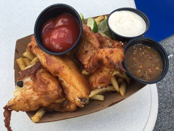 Close-up of fast food served in plate