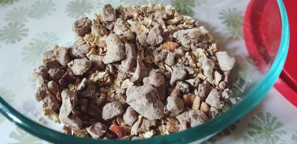 High angle view of breakfast on table