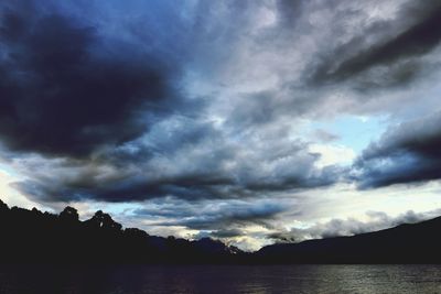 Scenic view of lake against cloudy sky