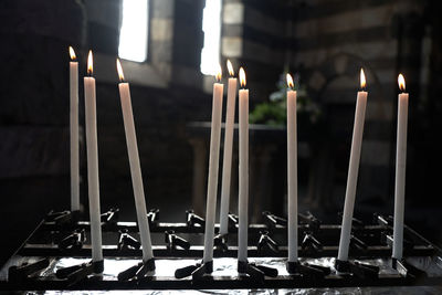Close-up of illuminated candles