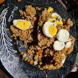 High angle view of breakfast on plate