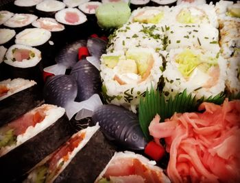 Close-up of sushi served in plate