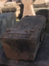 High angle view of old bread on table