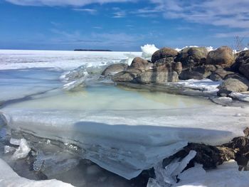 Scenic view of rocks in sea against sky