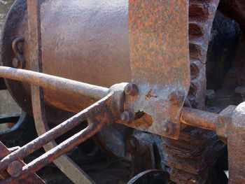 High angle view of rusty machine part