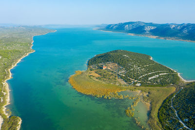 Aerial view of vransko lake nature park