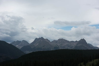 Scenic view of mountains against cloudy sky