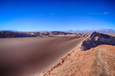 Scenic view of desert against blue sky