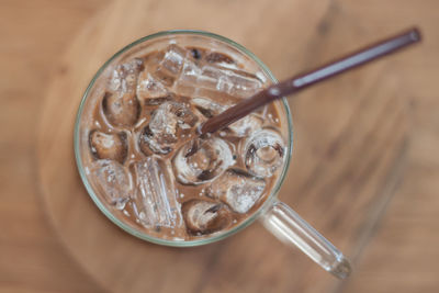 High angle view of coffee on table