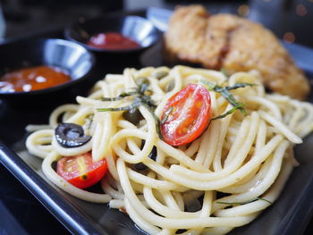 Close-up of seafood served in plate