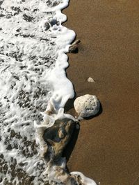 High angle view of snow on beach