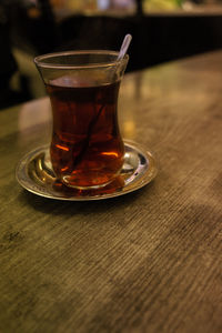 Close-up of tea cup on table