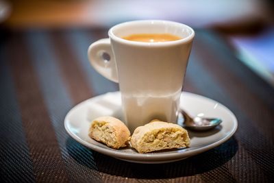 Close-up of breakfast on table