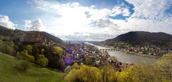 High angle view of townscape against sky