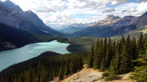 Scenic view of lake and mountains