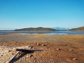 Scenic view of sea against clear blue sky