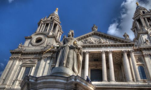 Low angle view of temple against building