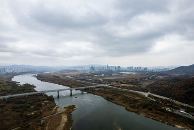 High angle view of cityscape against sky