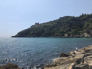 Scenic view of sea against clear sky