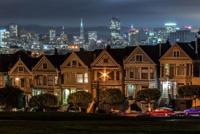 Illuminated cityscape at night