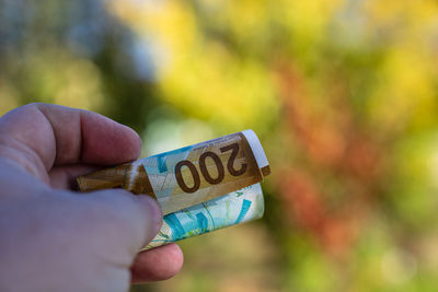 Close-up of hand holding paper currency