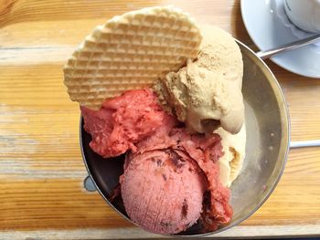 High angle view of ice cream in plate