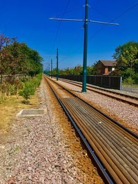 View of railroad tracks against clear sky