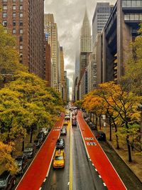 High angle view of road amidst buildings in city