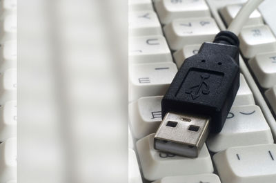 Close-up of usb cable on computer keyboard