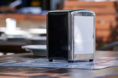 Close-up of black coffee on table in restaurant