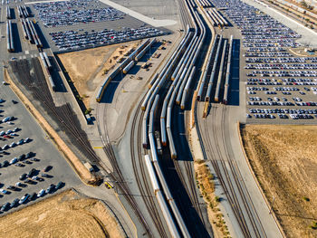 High angle view of traffic on road in city