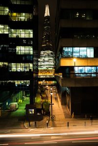 Illuminated shard london bridge at night