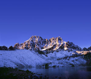 Scenic view of snowcapped mountains against clear sky